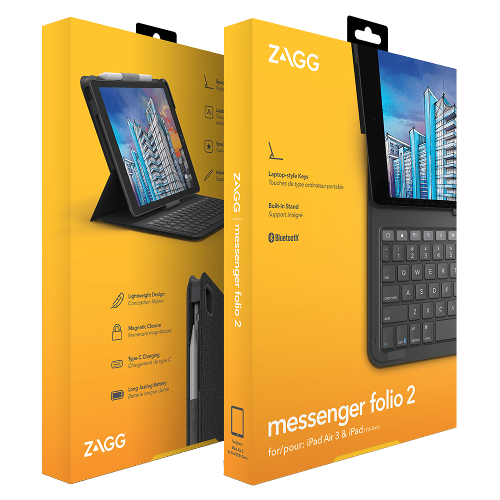 ZAGG Messenger Folio 2 Keyboard and Case for Apple iPad 10.2 / Air 10.5 / Pro 10.5-Gray by ZAGG