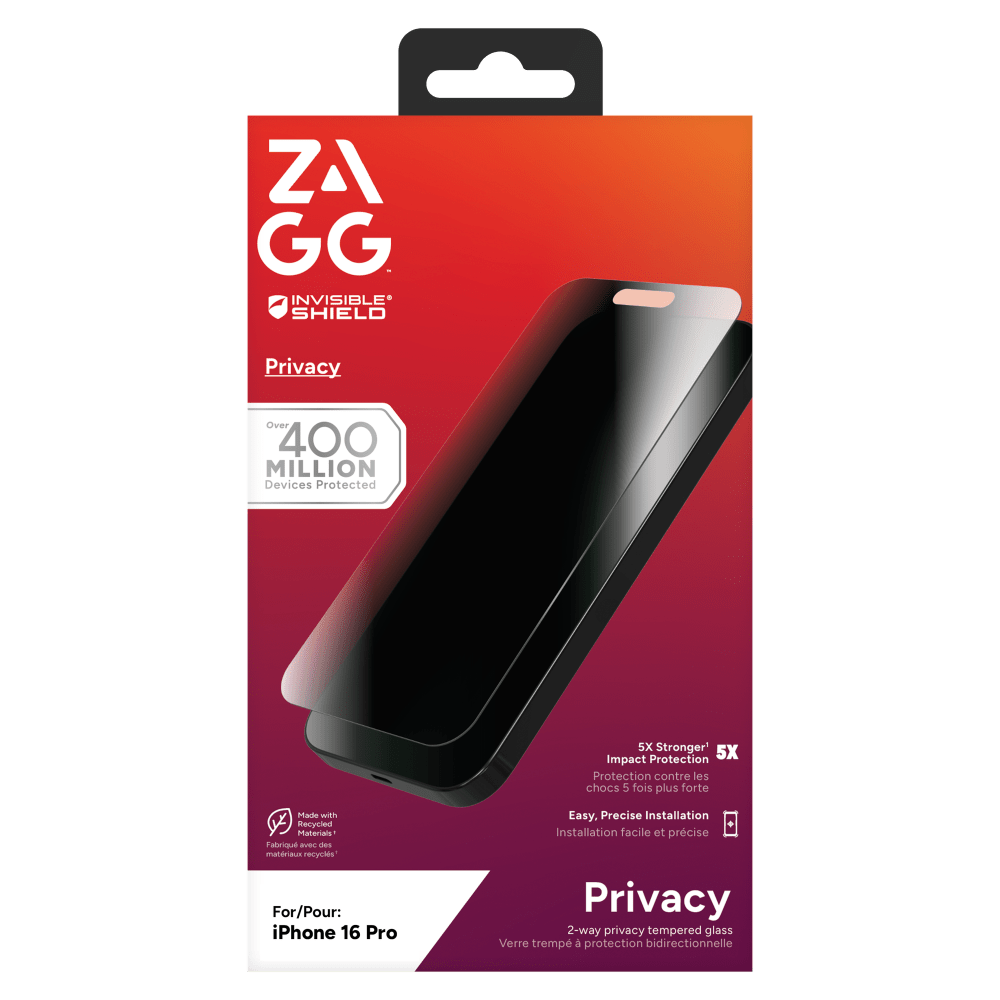 ZAGG Invisible Shield Glass Elite Privacy Screen Protector for Apple iPhone 16 Pro-Clear by ZAGG
