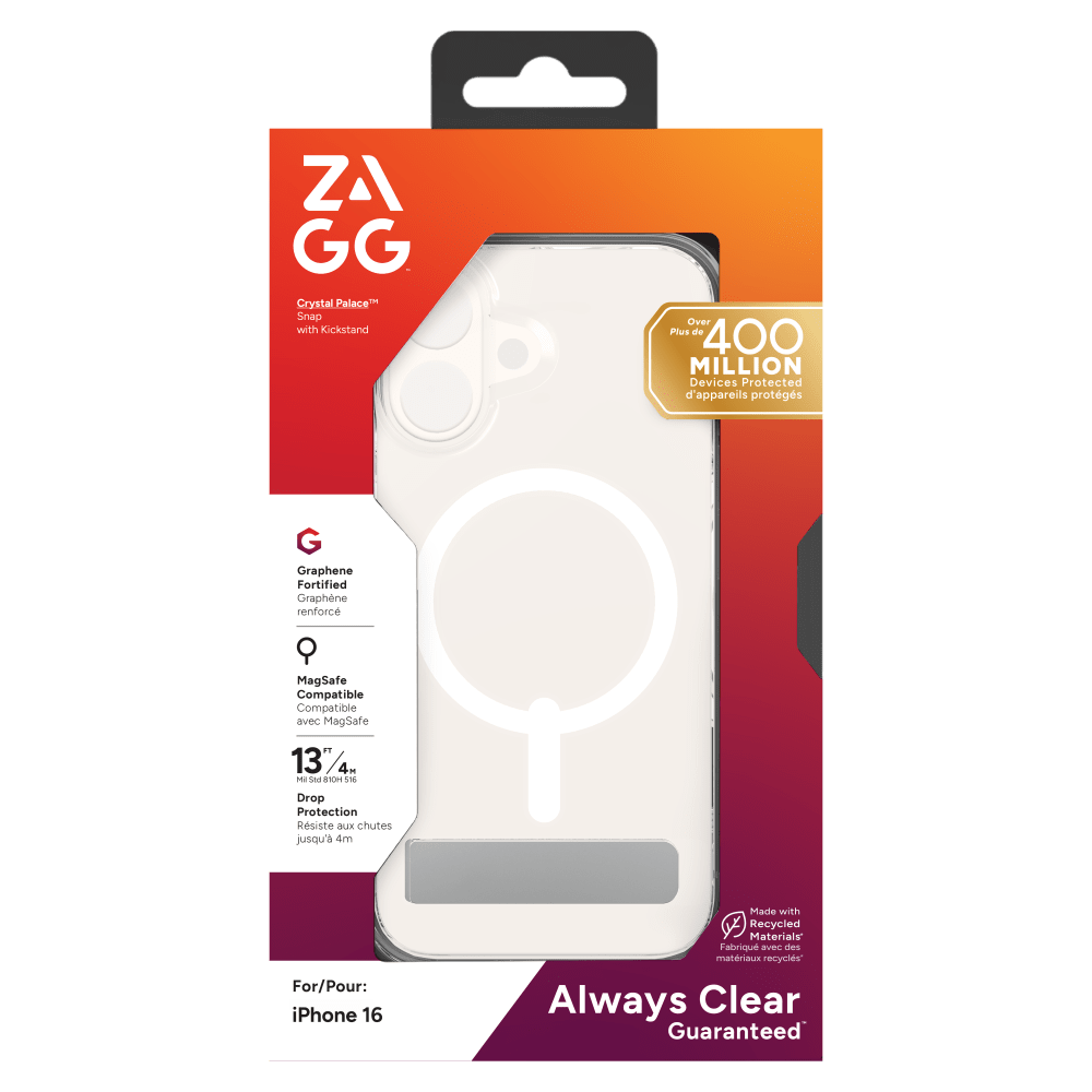 ZAGG Crystal Palace Snap MagSafe Case with Kickstand for Apple iPhone 16-Clear by ZAGG