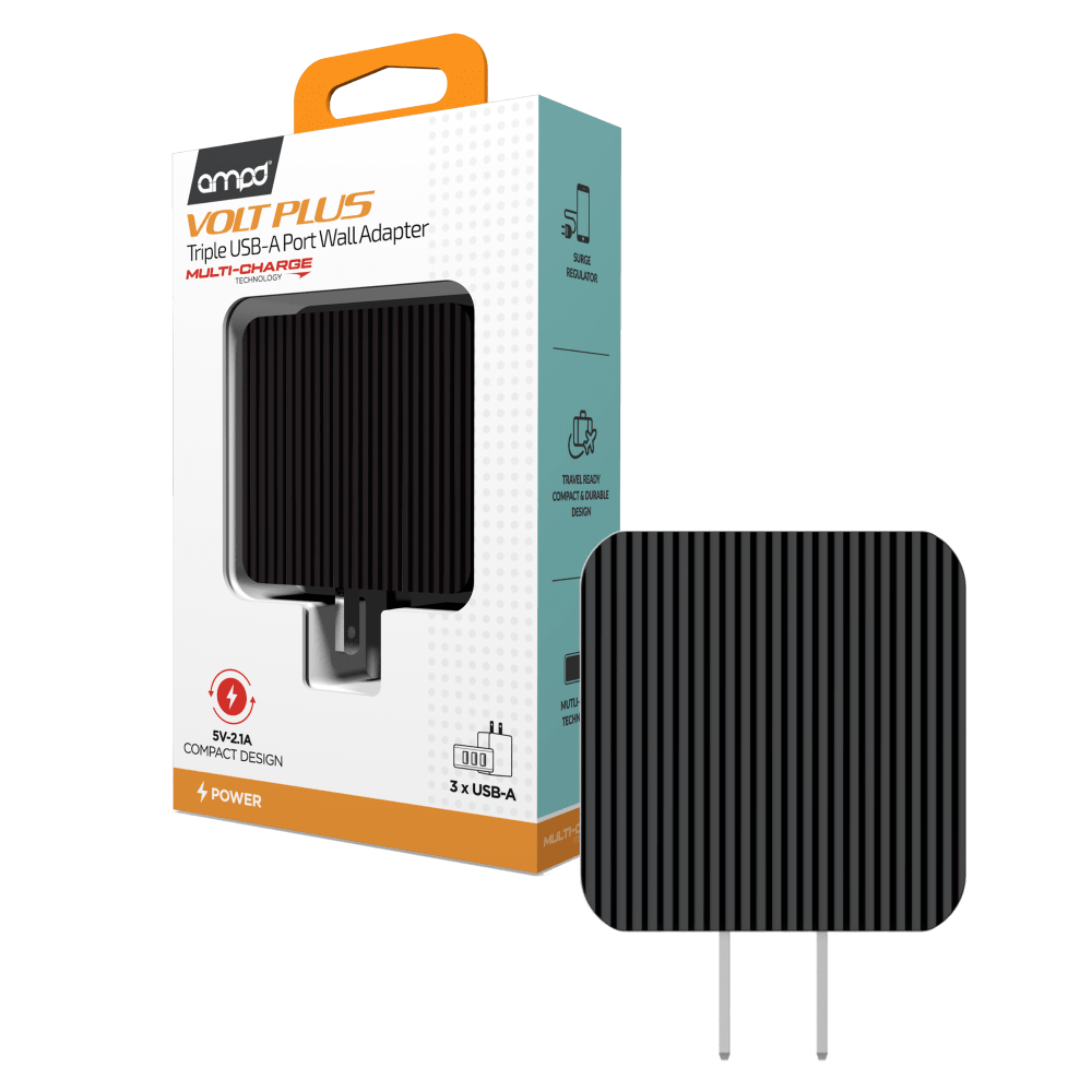 AMPD Volt Plus Triple USB A Port Wall Charger-Black by AMPD
