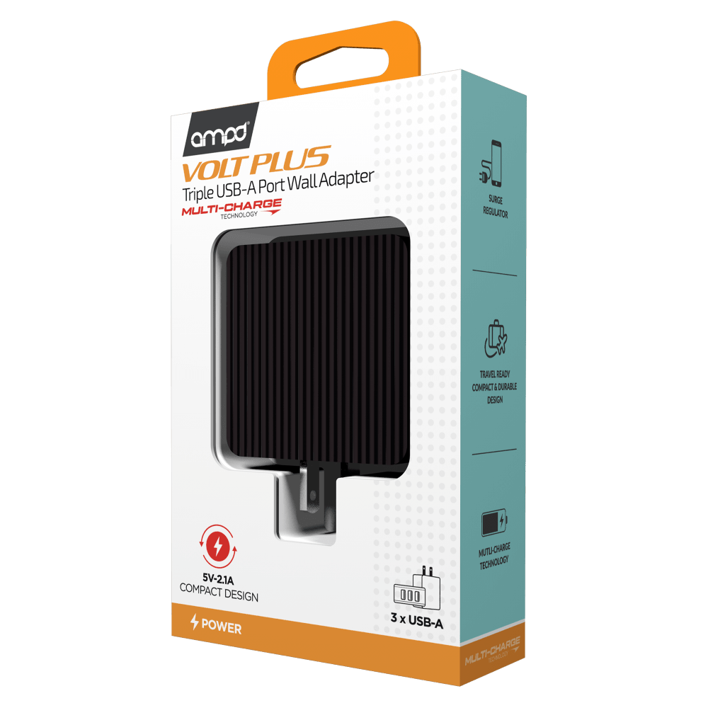 AMPD Volt Plus Triple USB A Port Wall Charger-Black by AMPD