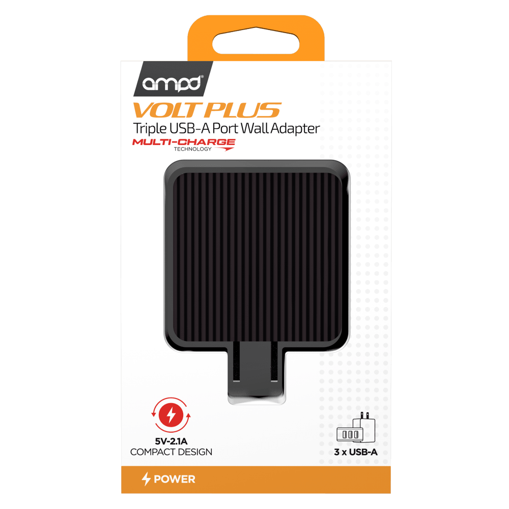 AMPD Volt Plus Triple USB A Port Wall Charger-Black by AMPD
