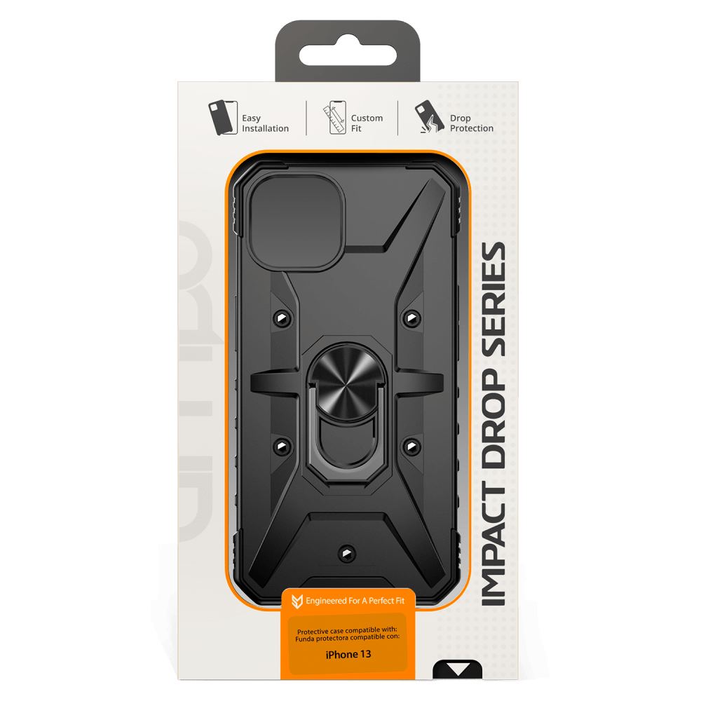 AMPD Dual Layer Robot Combo Drop Protection Case with Ring for Apple iPhone 13-Black by AMPD