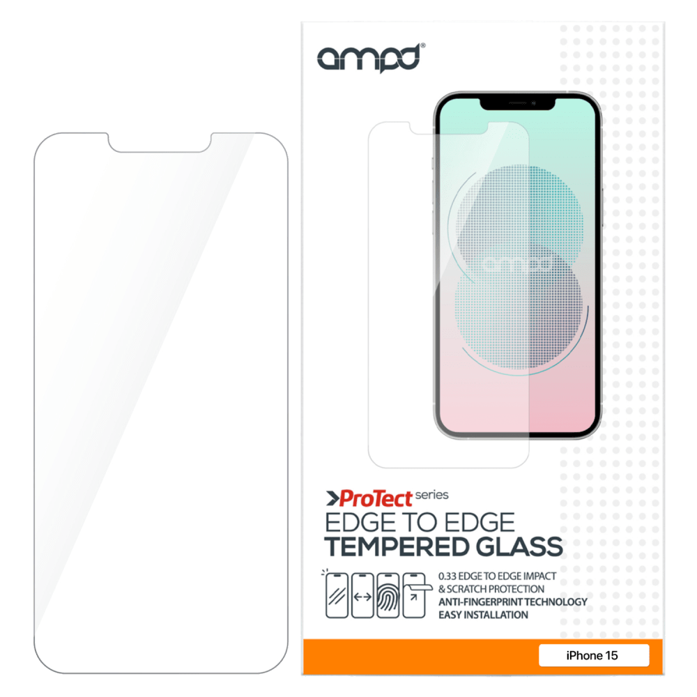 AMPD 0.33 Impact Tempered Glass Screen Protector for Apple iPhone 15 Clear by AMPD