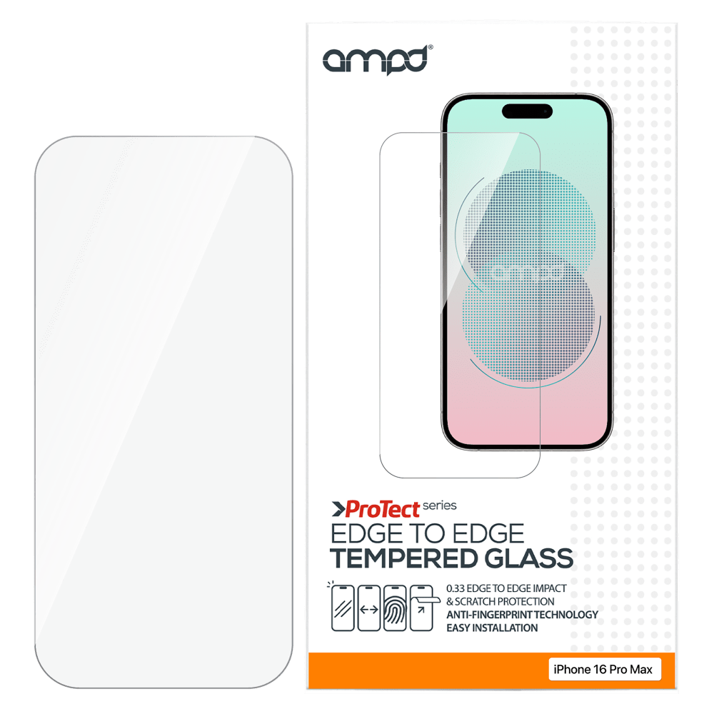 AMPD 0.33 Impact Flex Clear Tempered Glass Screen Protector for Apple iPhone 16 Pro Max-Clear by AMPD
