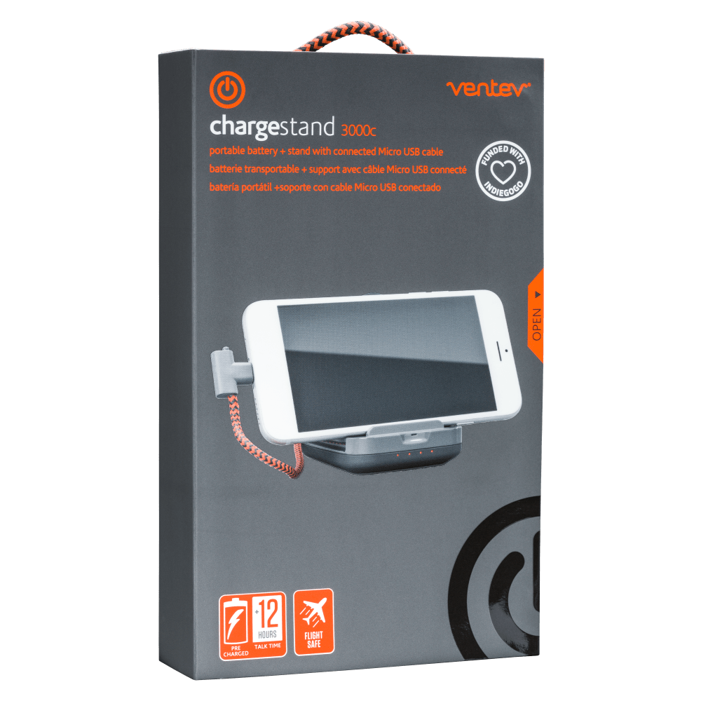 Ventev 3000c Micro USB Charge Stand & Portable Battery-Gray by Ventev