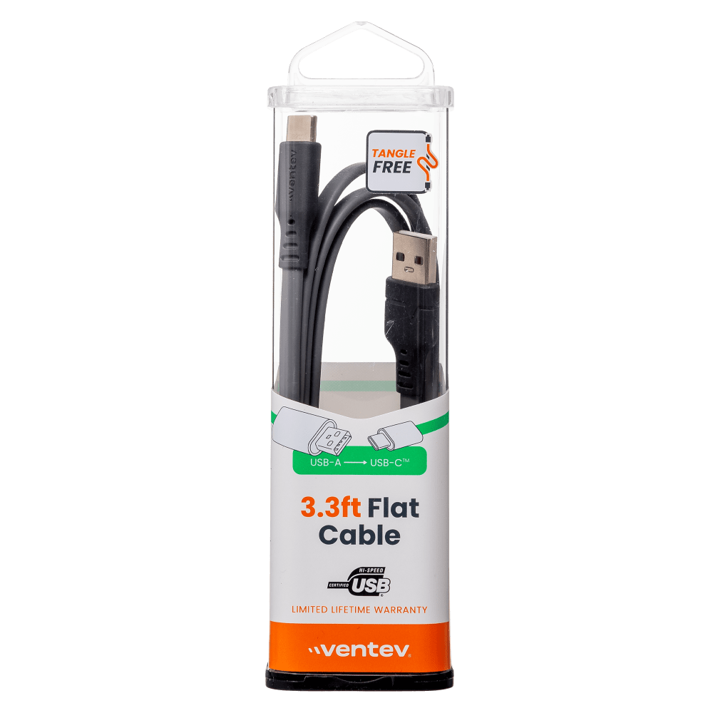 Ventev Flat USB A to USB C High Speed Tangle-Free 3 Foot Cable-- by Ventev