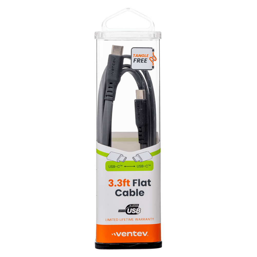 Ventev Flat USB C to USB C High Speed Tangle-Free 3 Foot Cable-Gray by Ventev