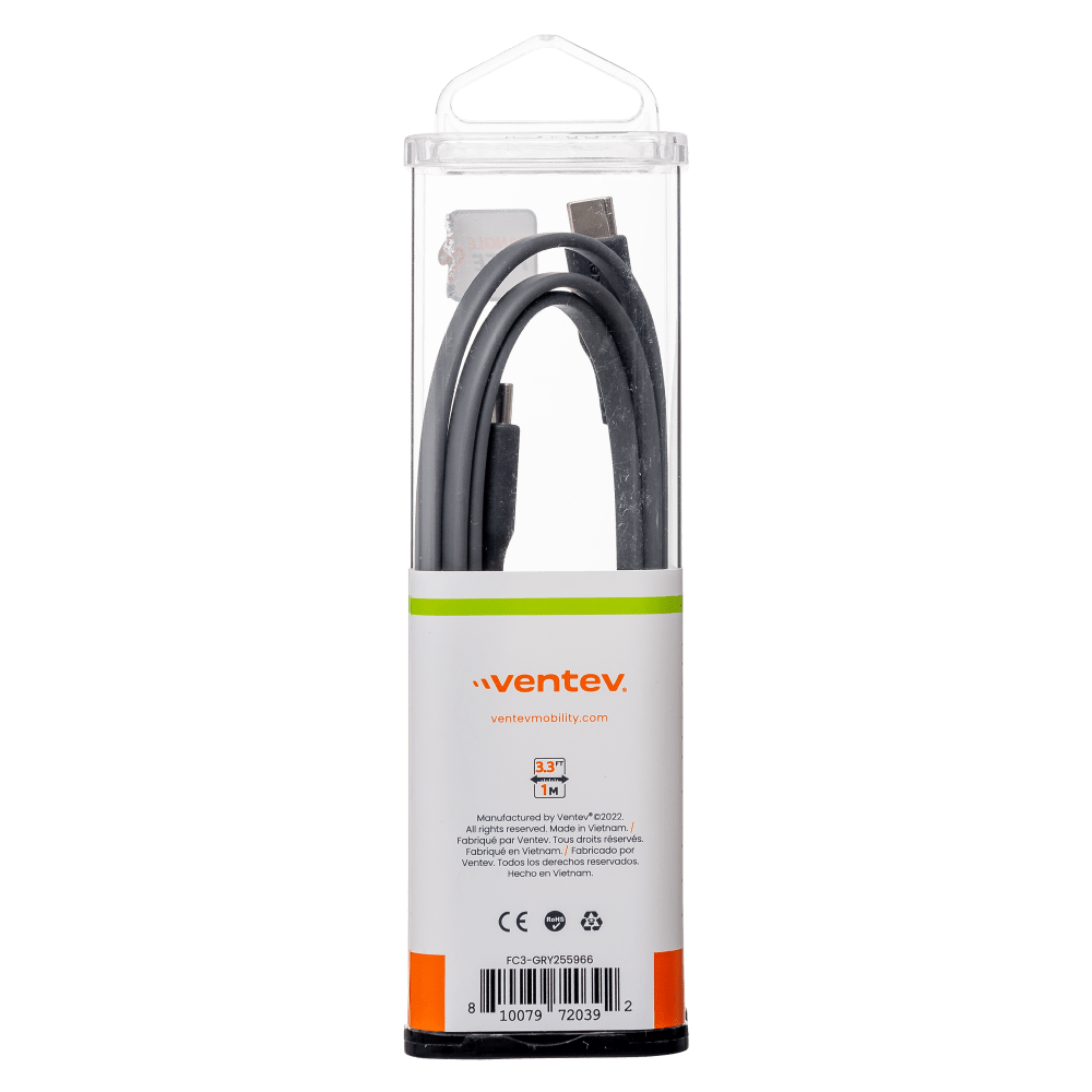 Ventev Flat USB C to USB C High Speed Tangle-Free 3 Foot Cable-Gray by Ventev