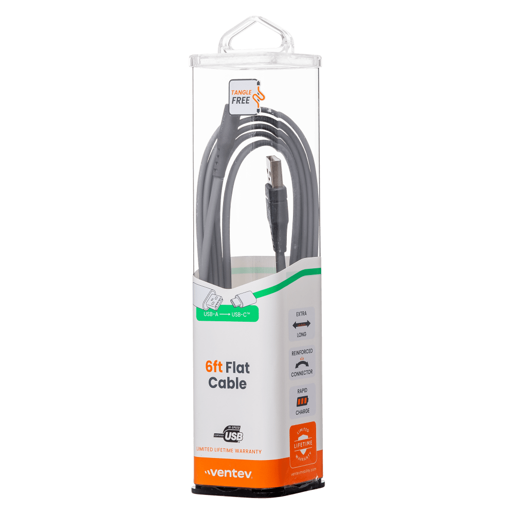 Ventev Flat USB A to USB C High Speed Tangle-Free 6 Foot Cable-- by Ventev
