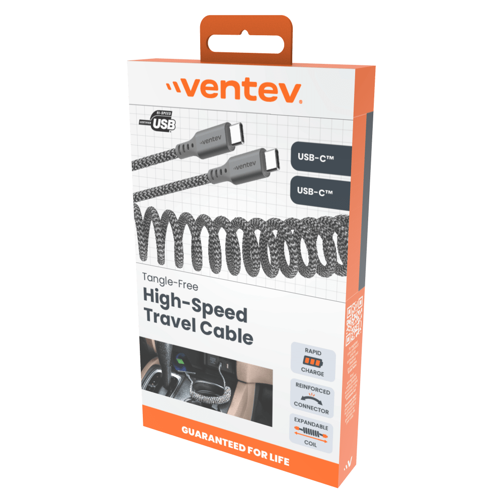 Ventev Helix USB C to USB C High Speed Travel 3 Foot Cable-Gray by Ventev
