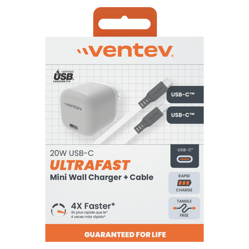 Ventev 20W ULTRAFAST USB C Universal Wall Charger and USB C to USB C Cable-- by Ventev