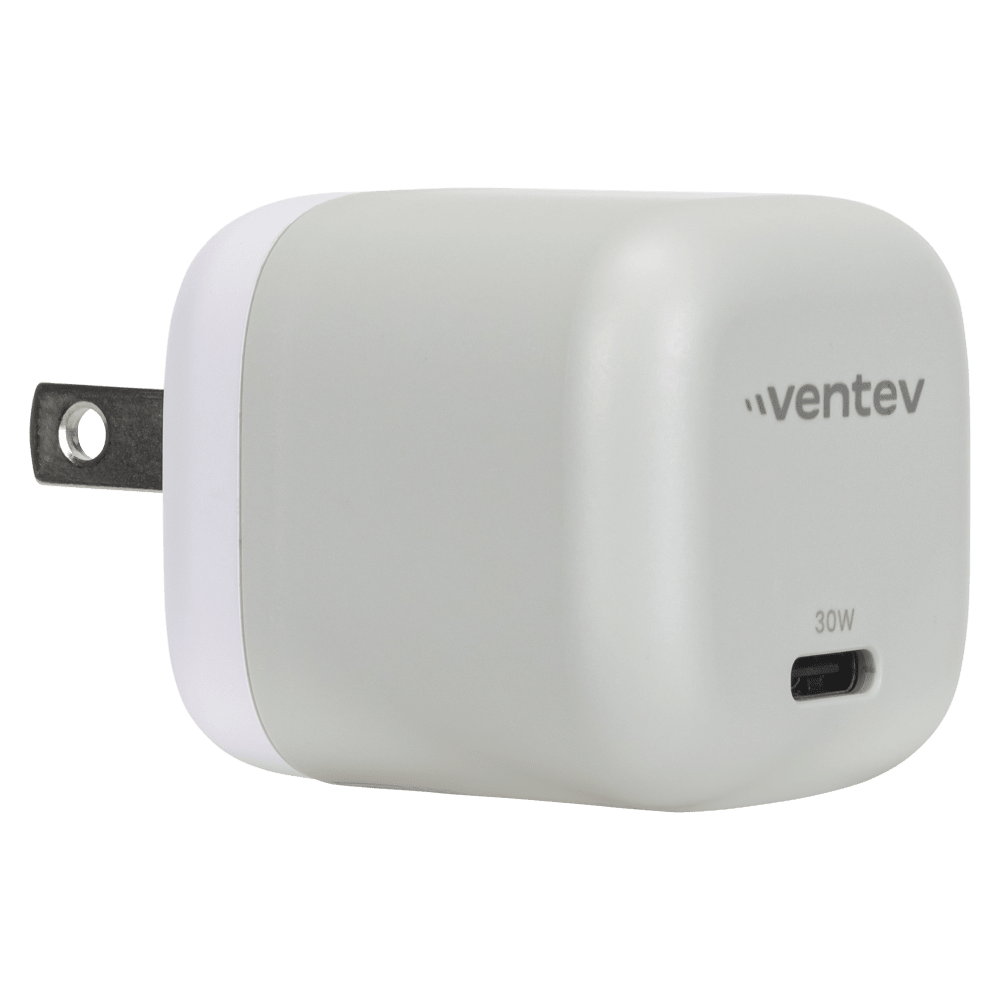 Ventev 30W ULTRAFAST USB C Mini GaN Wall Charger and USB C to USB C Cable-White by Ventev