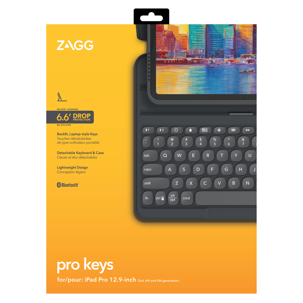 ZAGG Pro Keys Bluetooth Keyboard Case for Apple iPad Pro 12.9 (2021 / 2020 / 2018)-Black by ZAGG