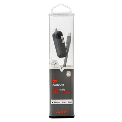 Ventev 12W USB A Mini Car Charger and USB A to Apple Lightning Cable-Gray by Ventev