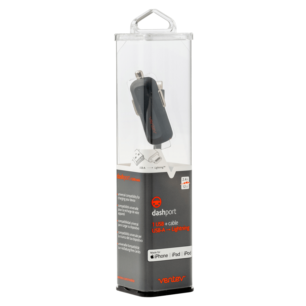 Ventev 12W USB A Mini Car Charger and USB A to Apple Lightning Cable-Gray by Ventev