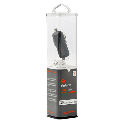 Ventev 12W USB A Mini Car Charger and USB A to Apple Lightning Cable-Gray by Ventev