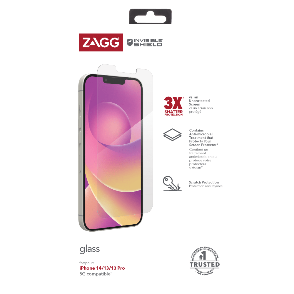 ZAGG InvisibleShield Antimicrobial Glass Screen Protector for Apple iPhone 14 / 13 Pro / 13-Clear by ZAGG