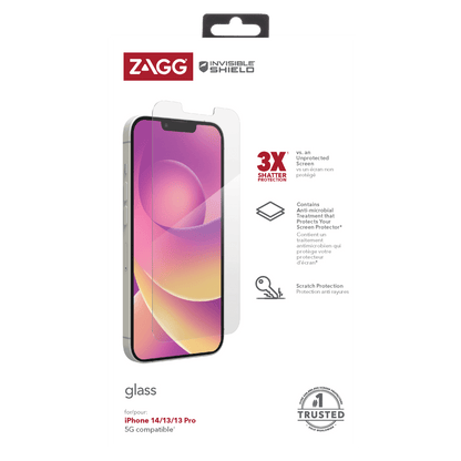 ZAGG InvisibleShield Antimicrobial Glass Screen Protector for Apple iPhone 14 / 13 Pro / 13-Clear by ZAGG