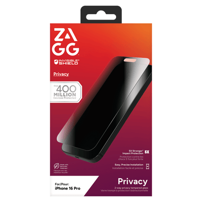 ZAGG Invisible Shield Glass Elite Privacy Screen Protector for Apple iPhone 16 Pro-Clear by ZAGG