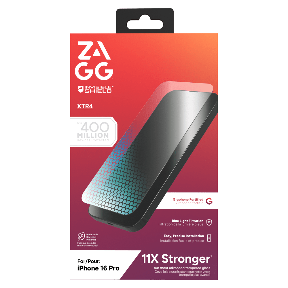 ZAGG InvisibleShield XTR4 Antimicrobial Glass Screen Protector for Apple iPhone 16 Pro-Clear by ZAGG