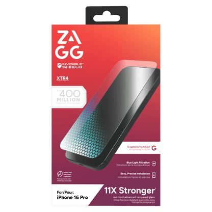 ZAGG InvisibleShield XTR4 Antimicrobial Glass Screen Protector for Apple iPhone 16 Pro-Clear by ZAGG