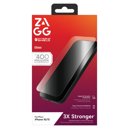 ZAGG InvisibleShield Antimicrobial Glass Screen Protector for Apple iPhone 16 / iPhone 15-Clear by ZAGG