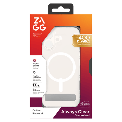 ZAGG Crystal Palace Snap MagSafe Case with Kickstand for Apple iPhone 16-Clear by ZAGG