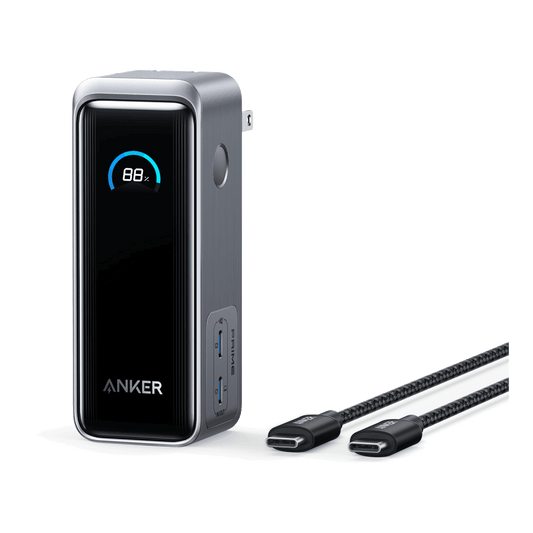 Anker Prime Power Bank 9,600 mAh with Built in USB C Cable and Fusion Wall Charger 65W-Black by Anker