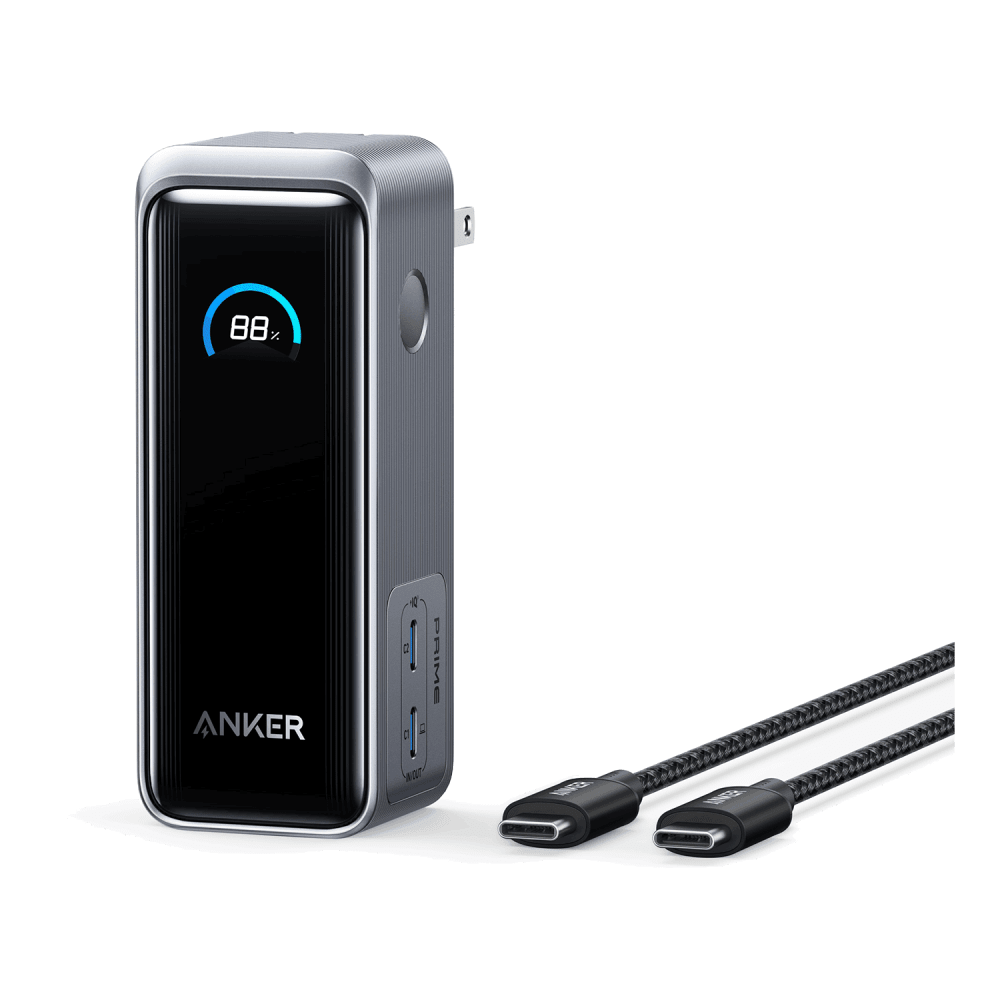 Anker Prime Power Bank 9,600 mAh with Built in USB C Cable and Fusion Wall Charger 65W-Black