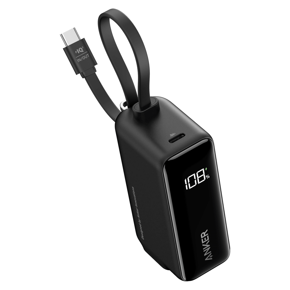 Anker Power Bank 5,000 mAh 22.5W with Built in USB C Cable and Fusion Wall Charger 30W-Black by Anker