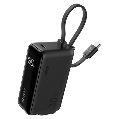 Anker Power Bank 5,000 mAh 22.5W with Built in USB C Cable and Fusion Wall Charger 30W-Black by Anker