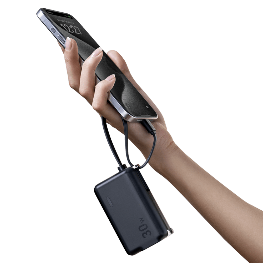 Anker Power Bank 5,000 mAh 22.5W with Built in USB C Cable and Fusion Wall Charger 30W-Black by Anker