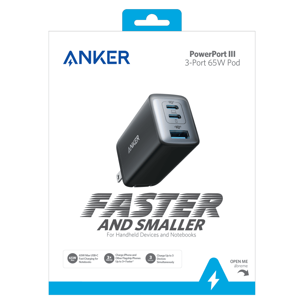 Anker PowerPort 3 3 Port Wall Charger 65W-Black by Anker