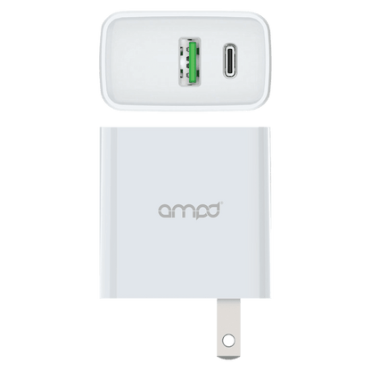 AMPD PD Fast 20W USB C and USB A Dual Port Wall Charger-White