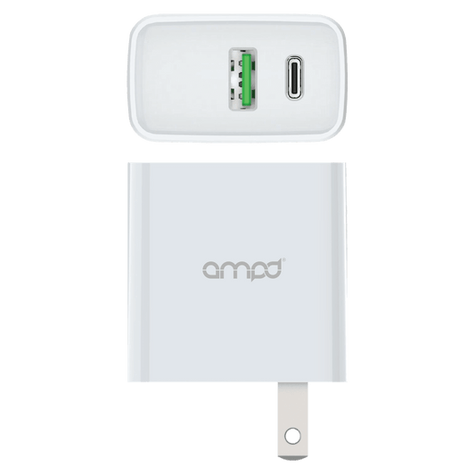 AMPD PD Fast 20W USB C and USB A Dual Port Wall Charger-White by AMPD