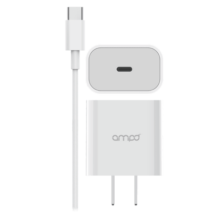 AMPD PD Fast 20W USB C Wall Charger with USB C to USB C Cable 4ft-Black by AMPD