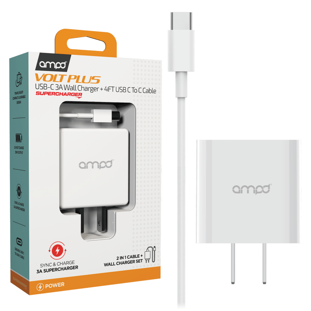 AMPD PD Fast 20W USB C Wall Charger with USB C to USB C Cable 4ft-Black by AMPD