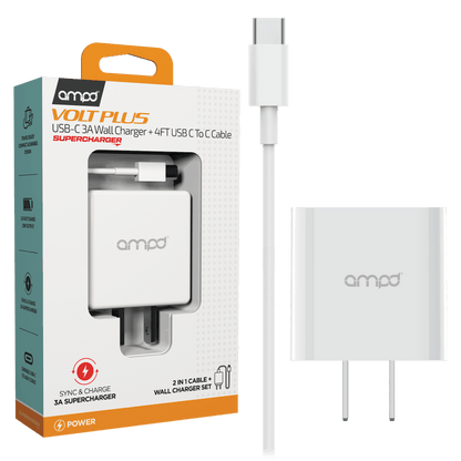 AMPD PD Fast 20W USB C Wall Charger with USB C to USB C Cable 4ft-Black by AMPD