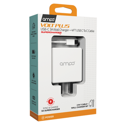 AMPD PD Fast 20W USB C Wall Charger with USB C to USB C Cable 4ft-Black by AMPD