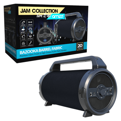 AMPD Bazooka Barrel Fabric Bluetooth Speaker with Microphone-Black by AMPD