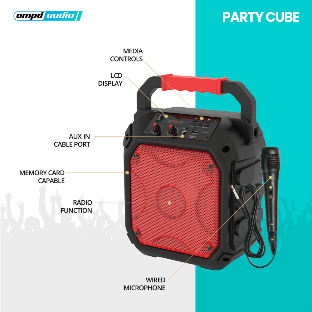 AMPD Party Cube 15W Karaoke Bluetooth Speaker-Red by AMPD