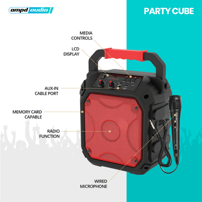 AMPD Party Cube 15W Karaoke Bluetooth Speaker-Red by AMPD