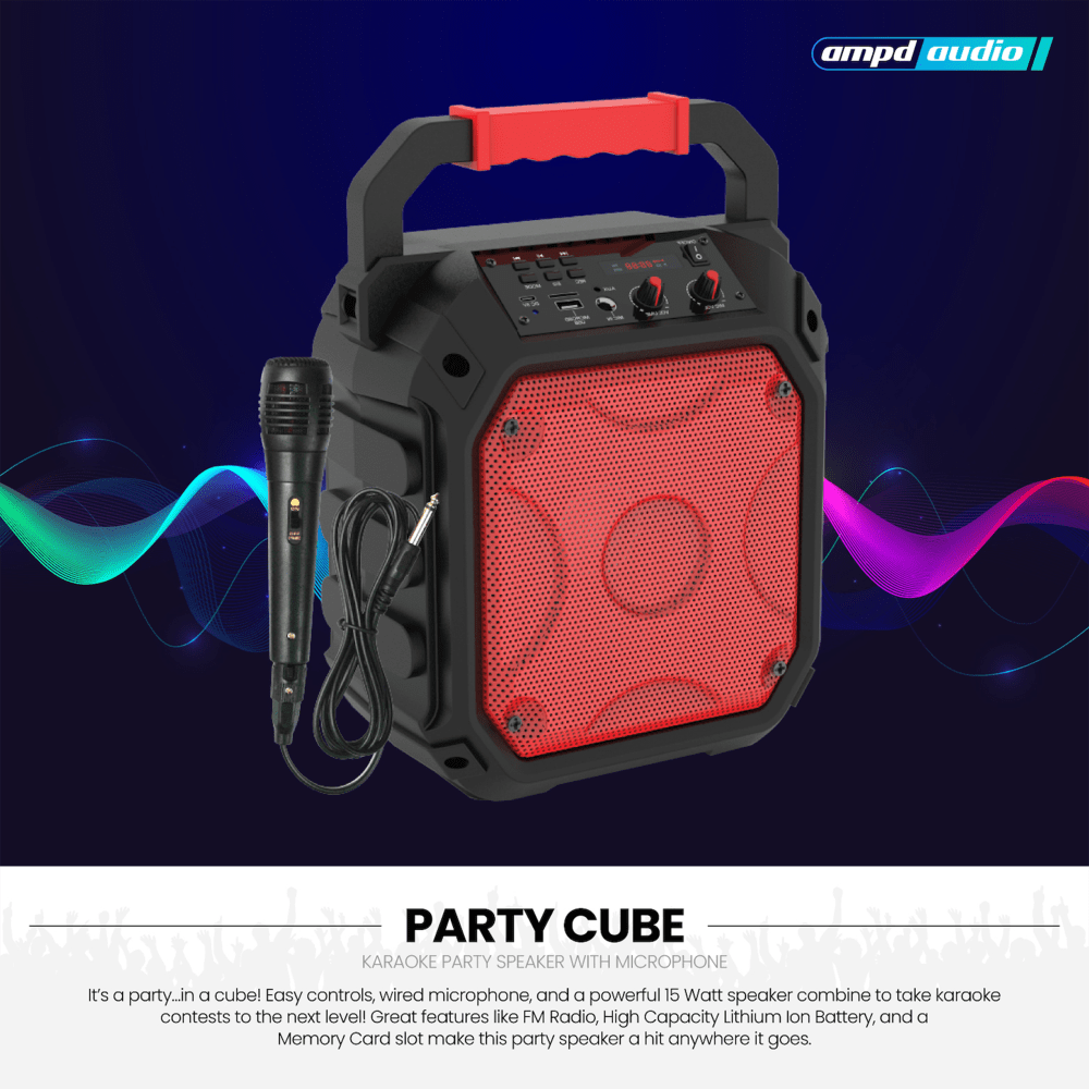 AMPD Party Cube 15W Karaoke Bluetooth Speaker-Red by AMPD