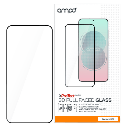 AMPD 3D Full Faced Impact Flex Glass Screen Protector for Samsung Galaxy S 2025 Small-Clear by AMPD