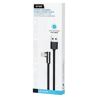 AMPD 90 Degree Gamer USB A to Apple Lightning Cable-Black by AMPD