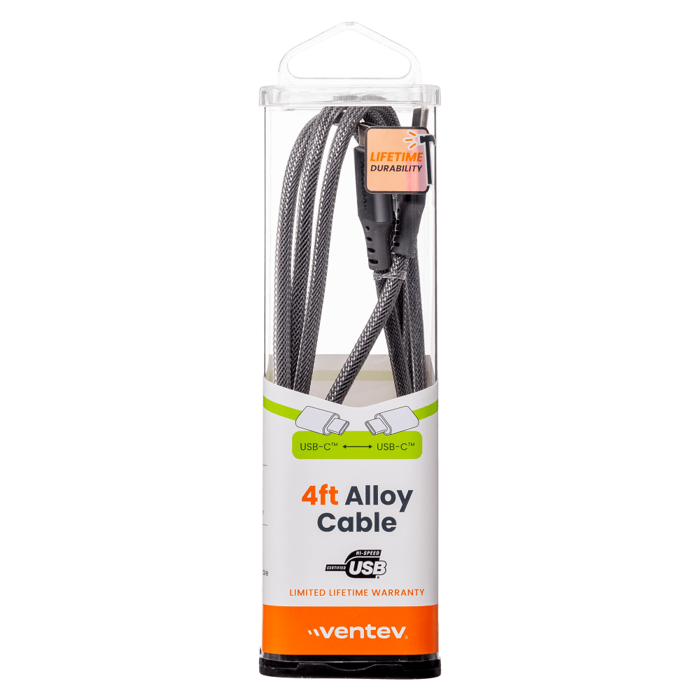 Ventev Alloy USB C to USB C High Speed Ultradurable 4 Foot Cable-Silver by Ventev