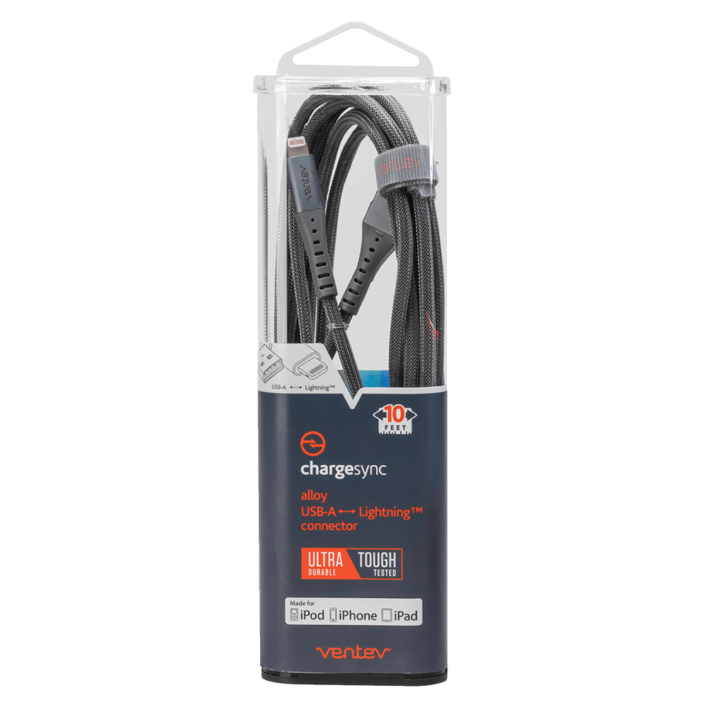 Ventev Alloy USB A to Apple Lighting High Speed Ultradurable 10 Foot Cable-- by Ventev
