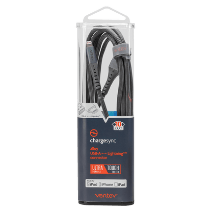 Ventev Alloy USB A to Apple Lighting High Speed Ultradurable 10 Foot Cable-- by Ventev