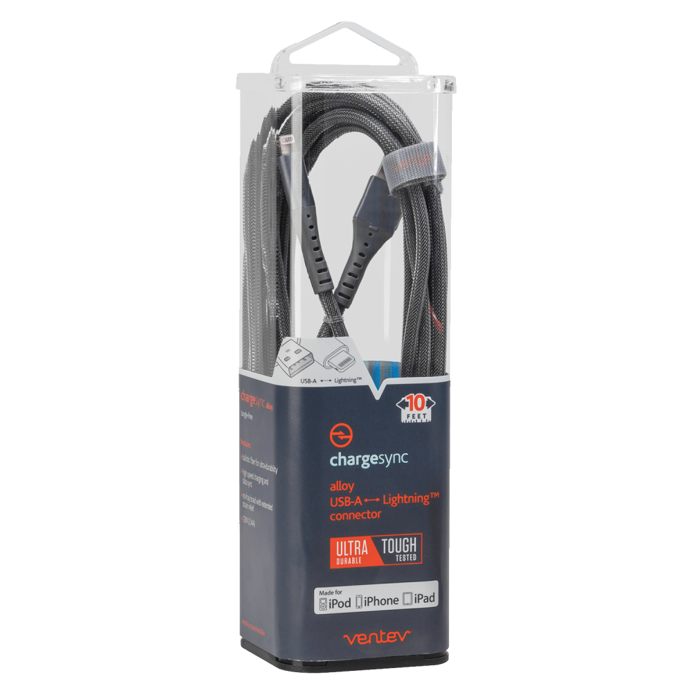 Ventev Alloy USB A to Apple Lighting High Speed Ultradurable 10 Foot Cable-- by Ventev